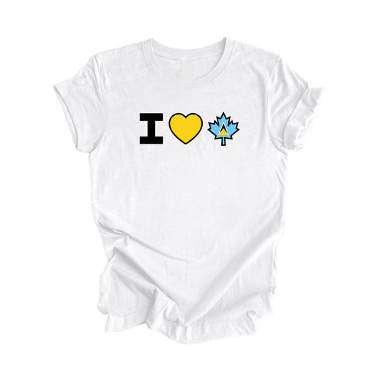 I Love Canada - Canadian Maple Leaf with Saint Lucia Flag, Canadian Gift T-Shirt, Saint Lucian Present, National Flag Tee Shirt - Inspired X
