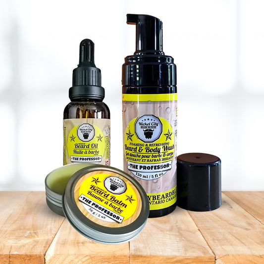 Beard Boss Trinity Bundle – The Professor (3-Piece Beard Care Set: Oil, Balm, Shampoo) | Crisp Cedarwood, Smooth Vanilla & Sweet Cigar Undertone | Dr. Chris Schneider Collaboration