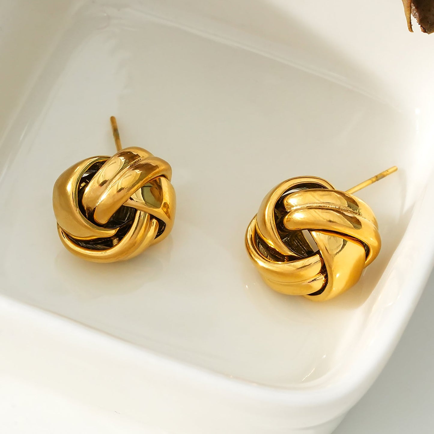 JATANI Gold: Contemporary Love-Knot Stud Earrings