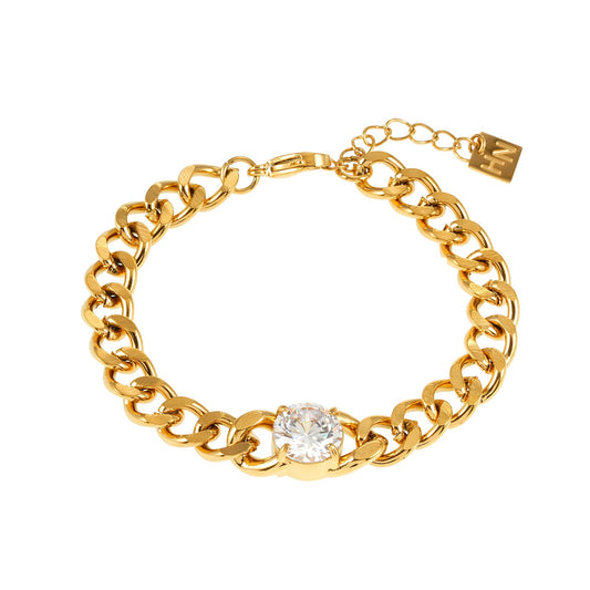 JATDAL Gold: Cuban Link Bracelet with a Dazzling Moissanite Centrepiece