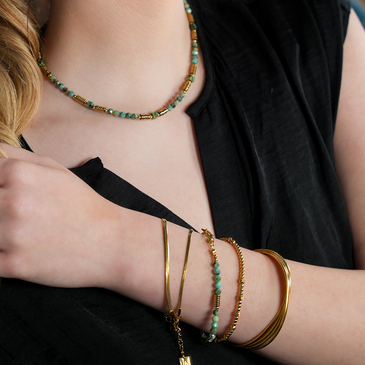 JEMIMA: African Turquoise Stones and Gold Beaded Bracelet