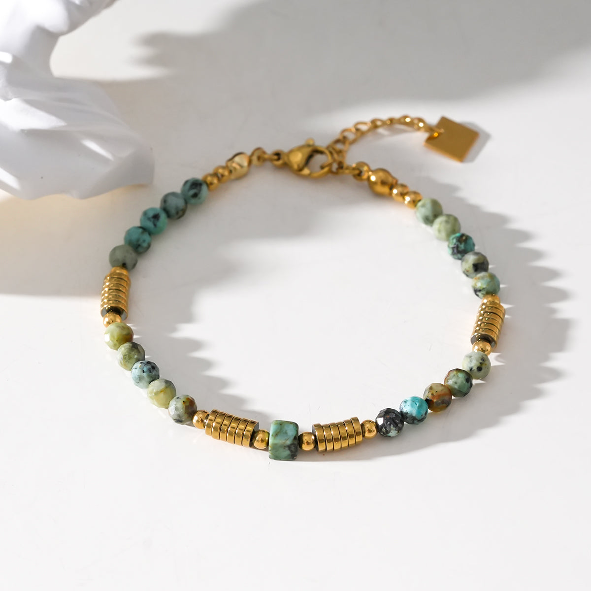 JEMIMA: African Turquoise Stones and Gold Beaded Bracelet