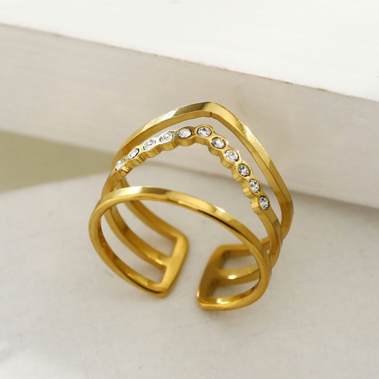 JUAANA Triple Layered Zirconia Embellished Ring