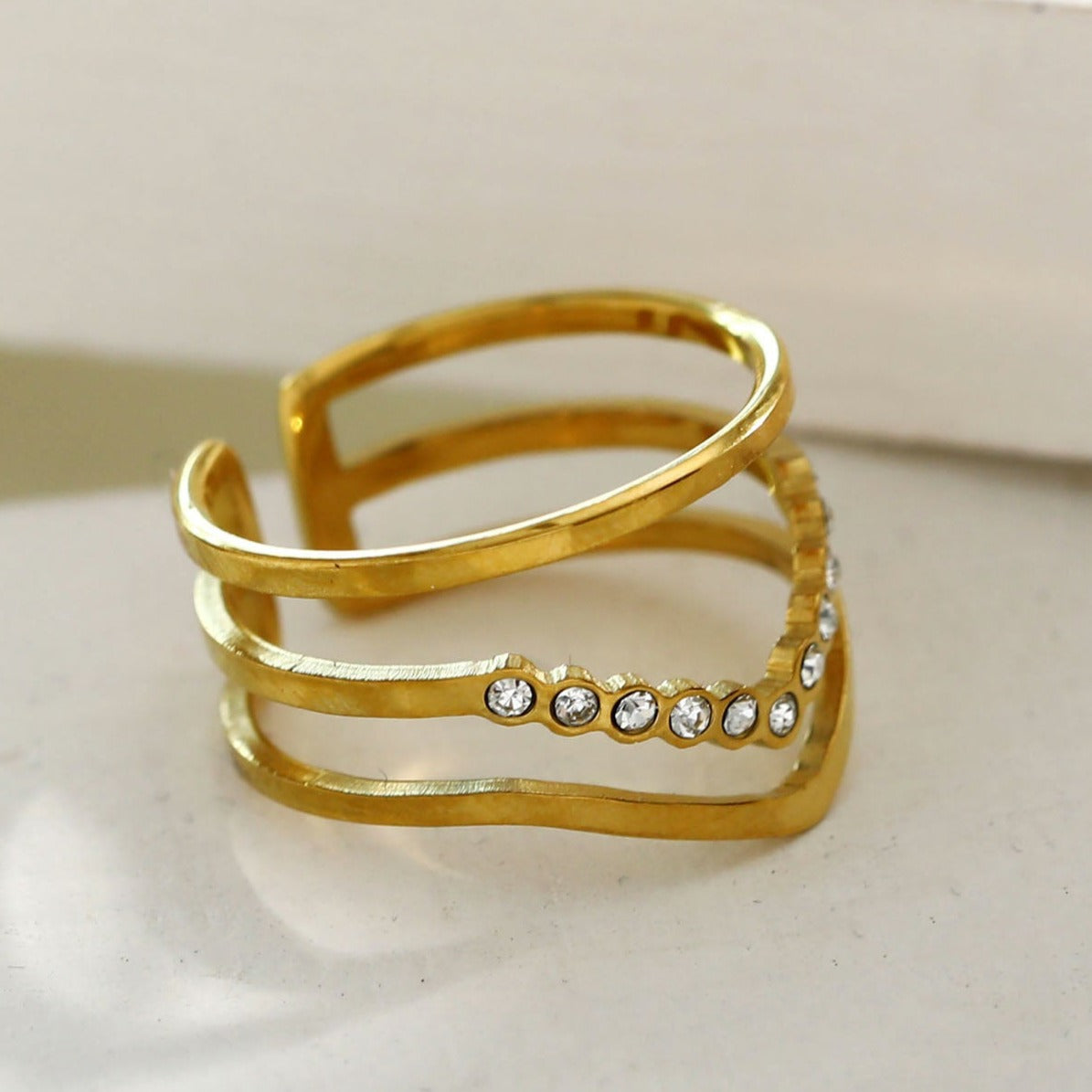 JUAANA Triple Layered Zirconia Embellished Ring