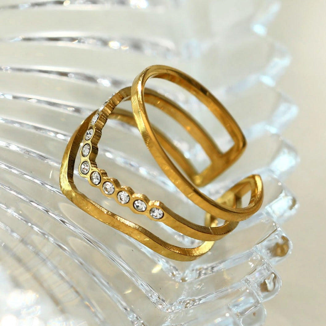 JUAANA Triple Layered Zirconia Embellished Ring