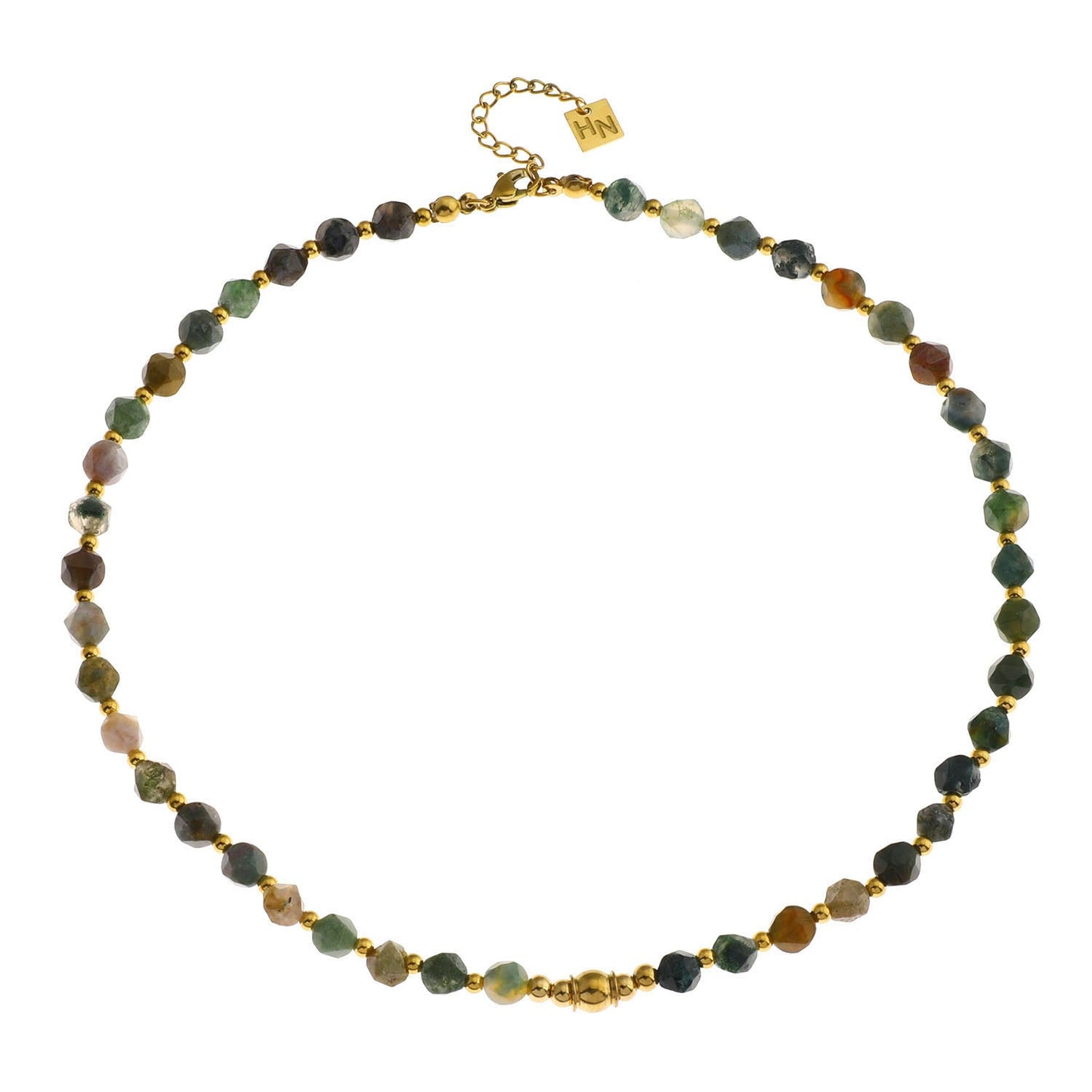 JULIETTA: Indian Agate Stones & Gold Beaded Chain Necklace