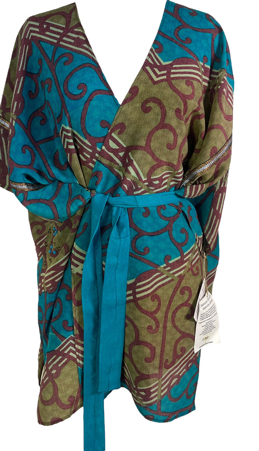 PRC5939 Avatar Pure Silk Kimono-Sleeved Jacket with Belt