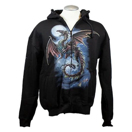J&L Imports Men's Moon and Dragon Zip-Up Hoodie