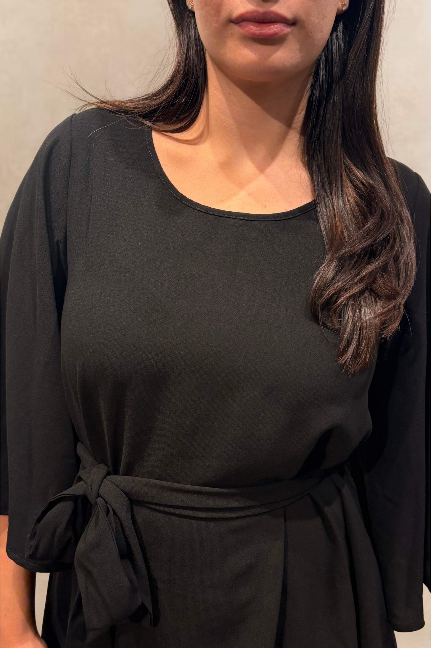 Jennifer Women's Flared Sleeve Belted Dress Solid Color