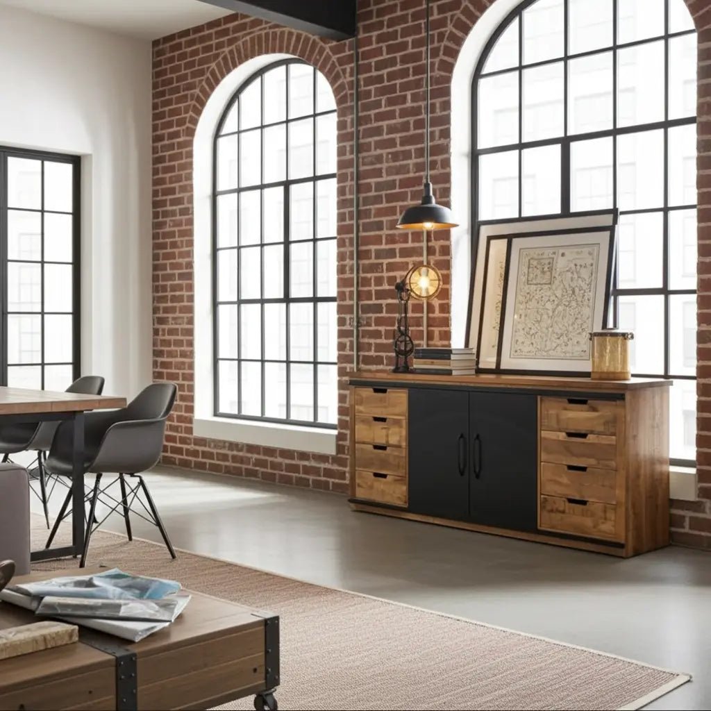 Buffet en bois de manguier portes coulissantes (Naturel)