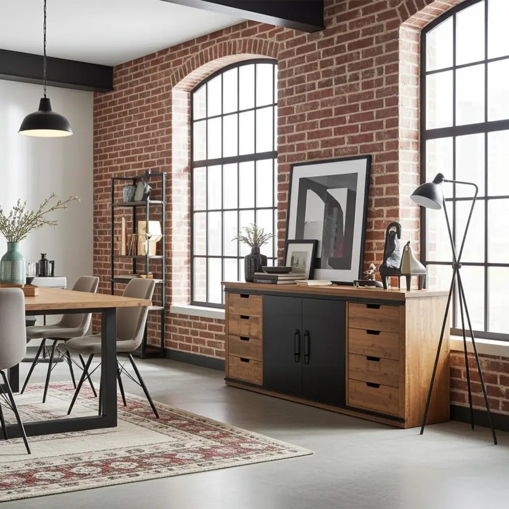 Buffet en bois de manguier portes coulissantes (Naturel)