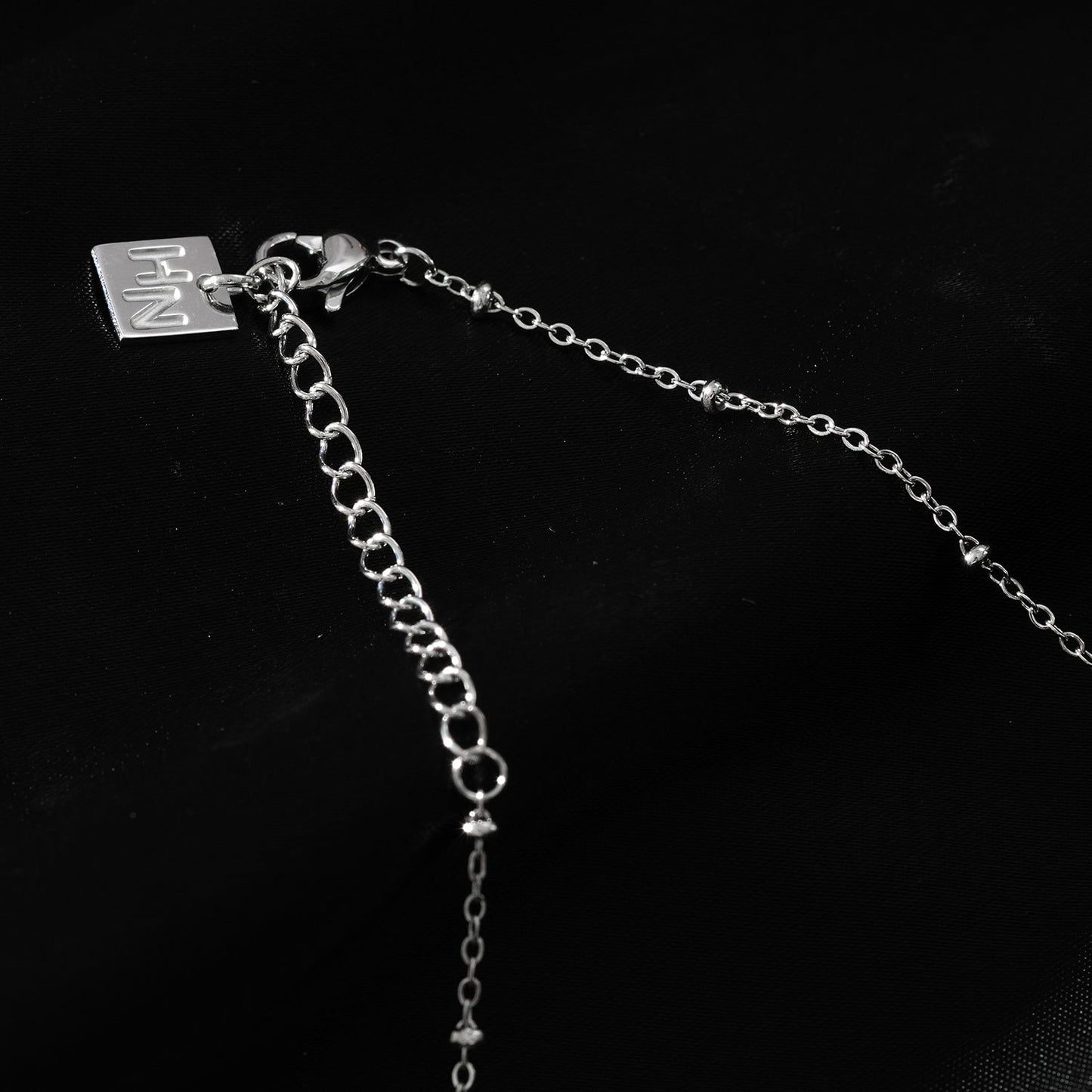 KADIRI Silver:  Solitaire Zirconia Charm Pendant on a Beaded Chain Necklace