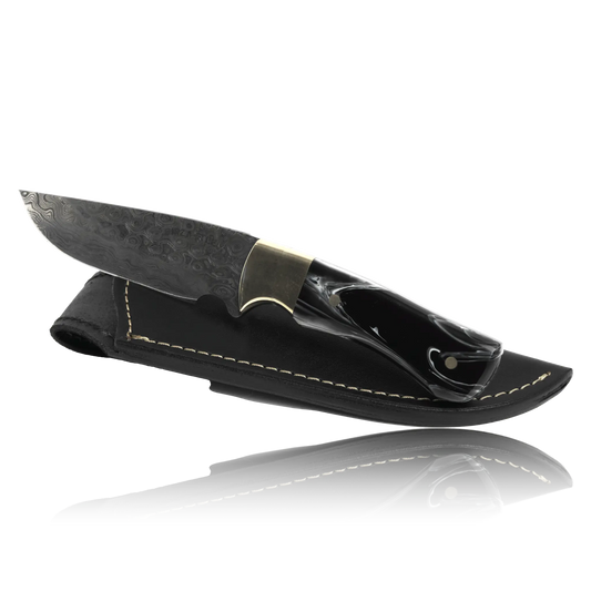 Kaito Damascus Steel Skinner Knife 4 inch blade with Original Leather Sheath