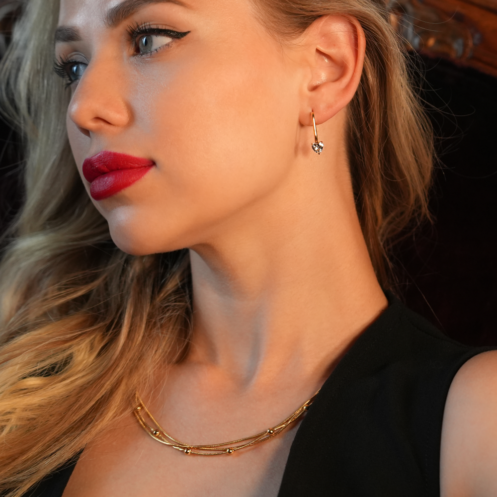 KAKIA: Triple Snake-Skin Chain Layered Necklace with Ball-Bead Accents