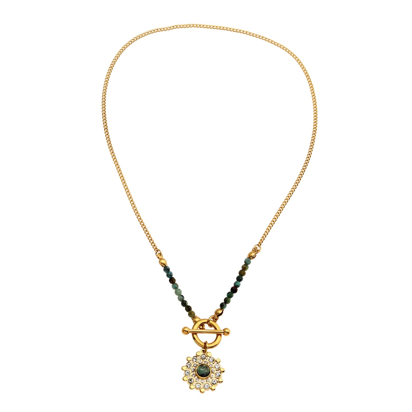 KASA: Natural Stone & Zirconia Boho-Chic Gold Necklace