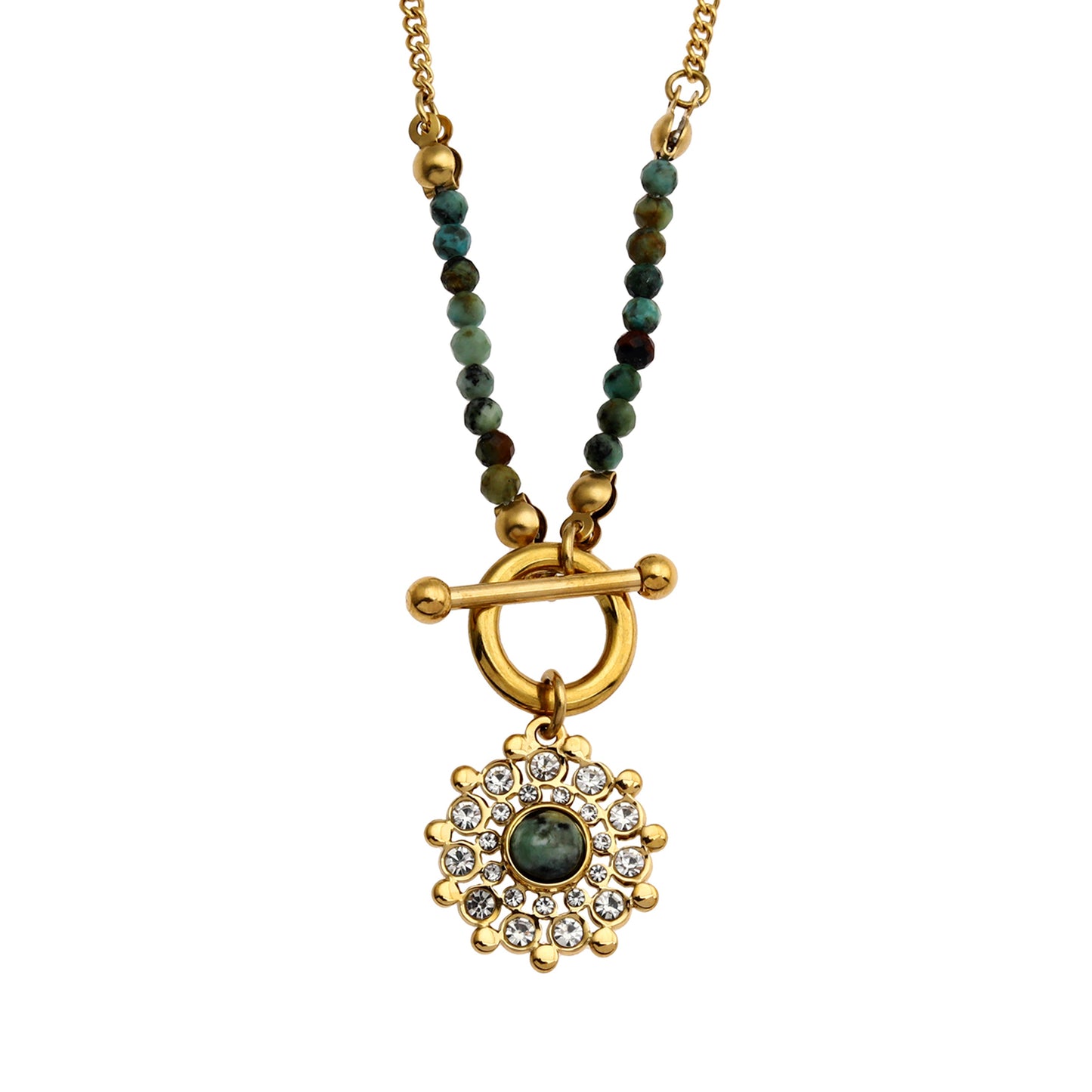 KASA: Natural Stone & Zirconia Boho-Chic Gold Necklace