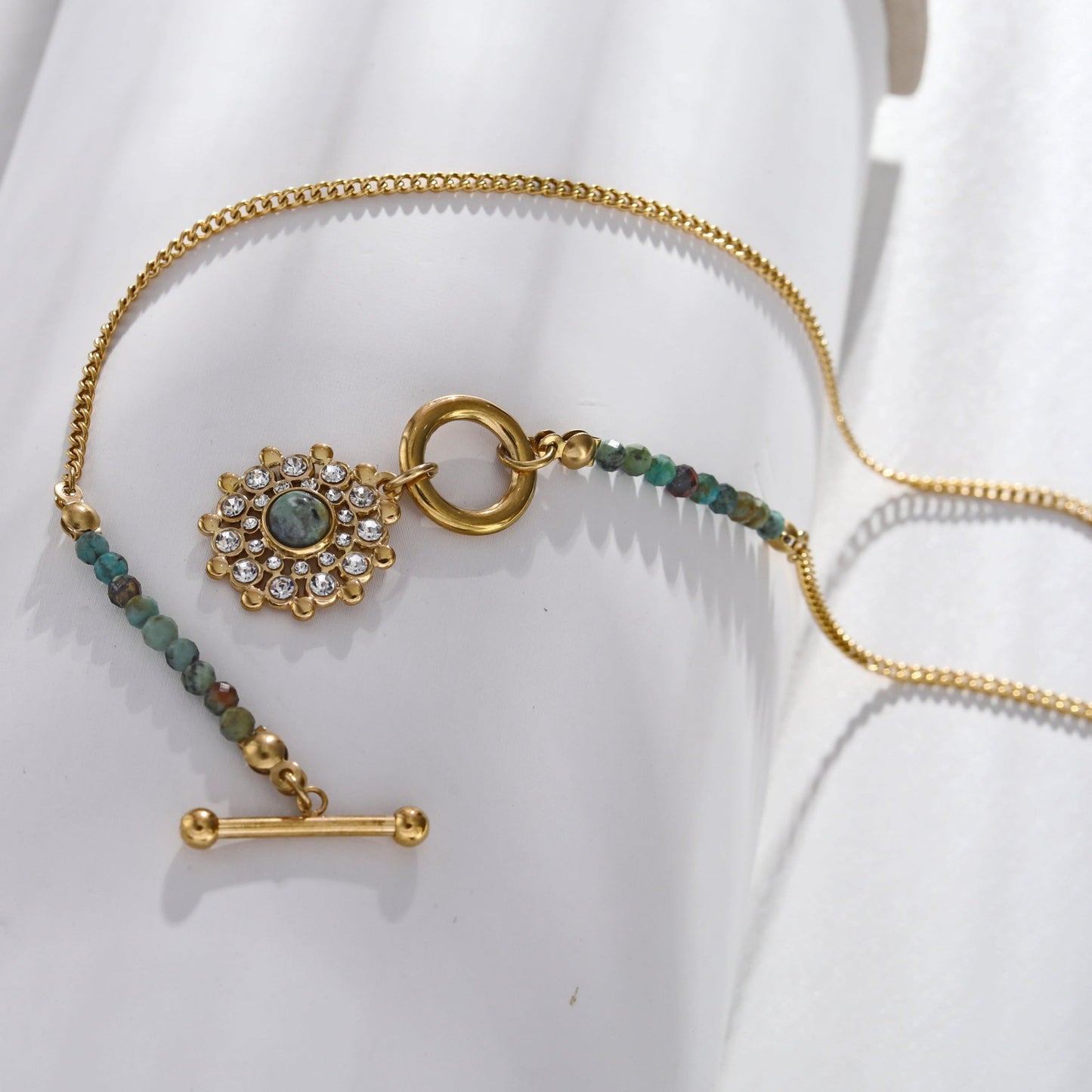 KASA: Natural Stone & Zirconia Boho-Chic Gold Necklace