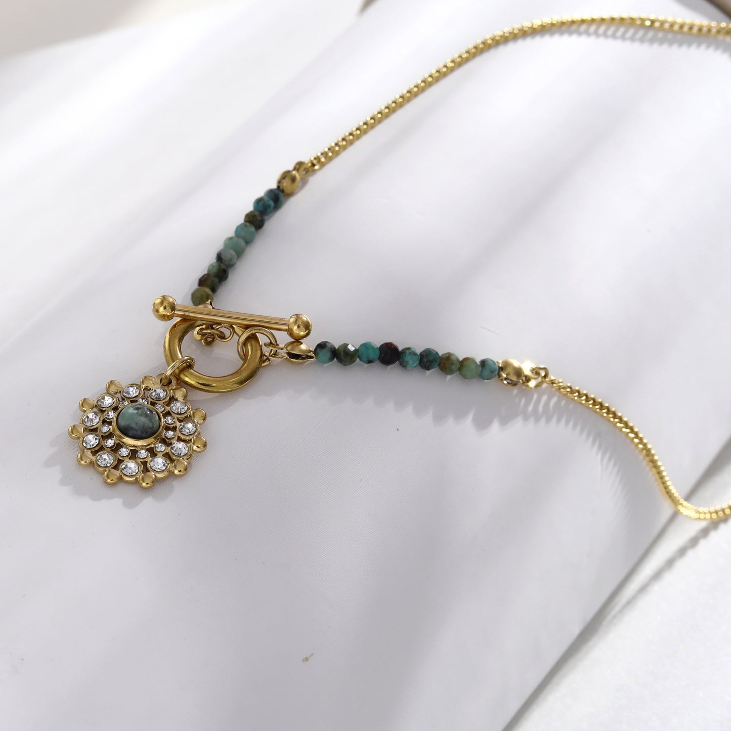 KASA: Natural Stone & Zirconia Boho-Chic Gold Necklace