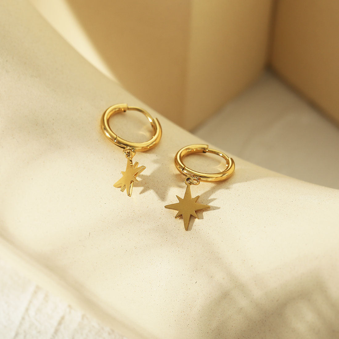 KAYLIN Gold: Mini Hoops with Star Charm Earrings