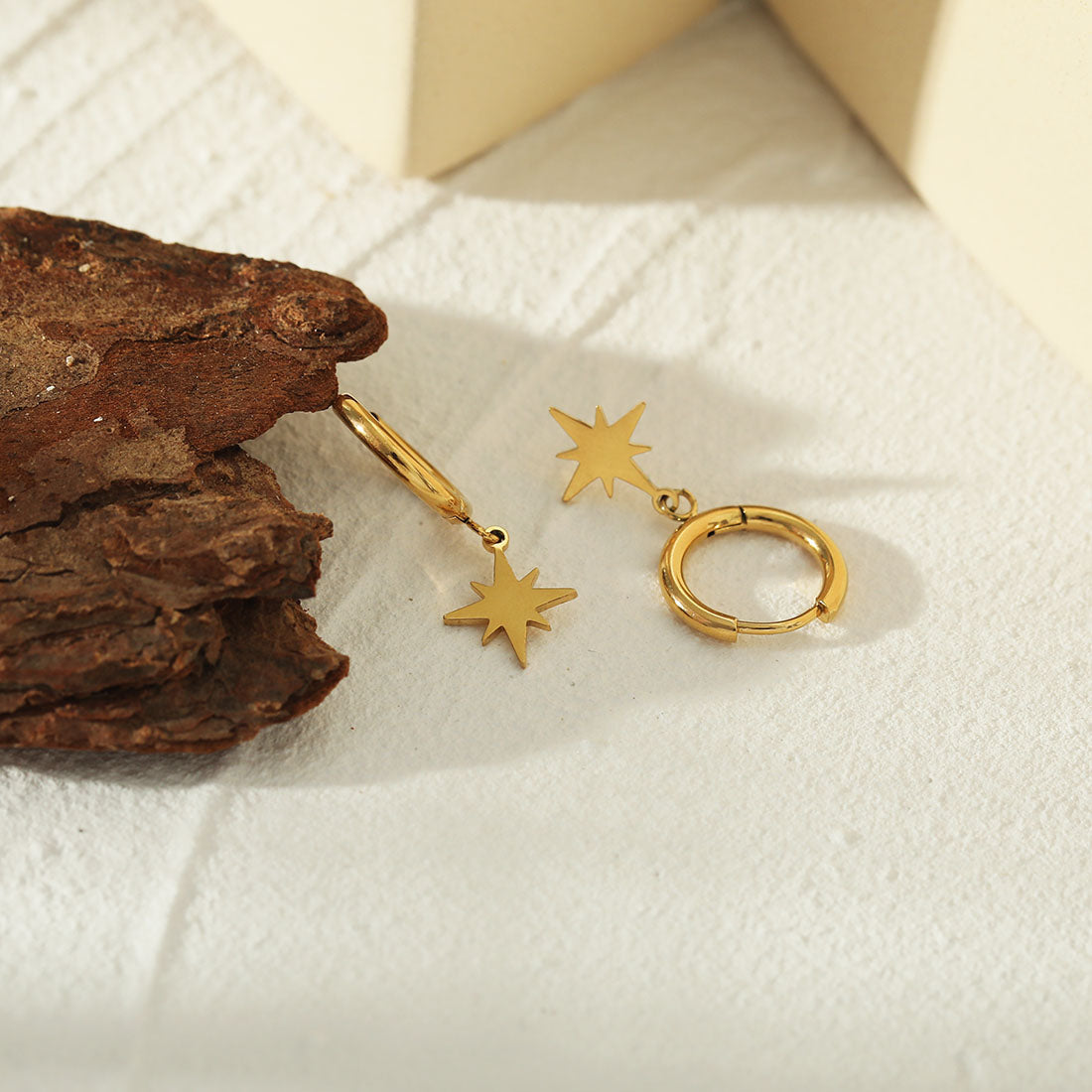 KAYLIN Gold: Mini Hoops with Star Charm Earrings