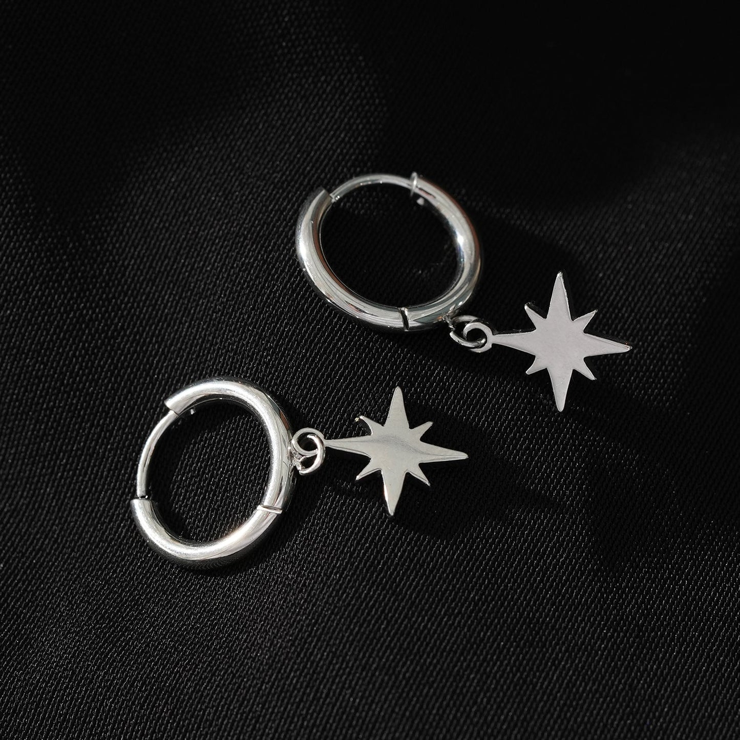 KAYLIN Silver: Mini Hoops with Star Charm Earrings