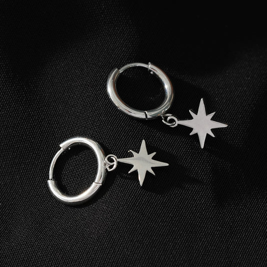 KAYLIN Silver: Mini Hoops with Star Charm Earrings
