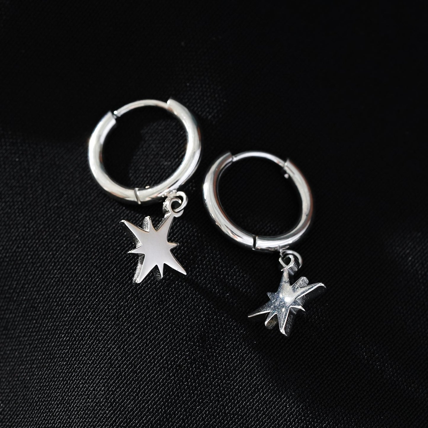 KAYLIN Silver: Mini Hoops with Star Charm Earrings