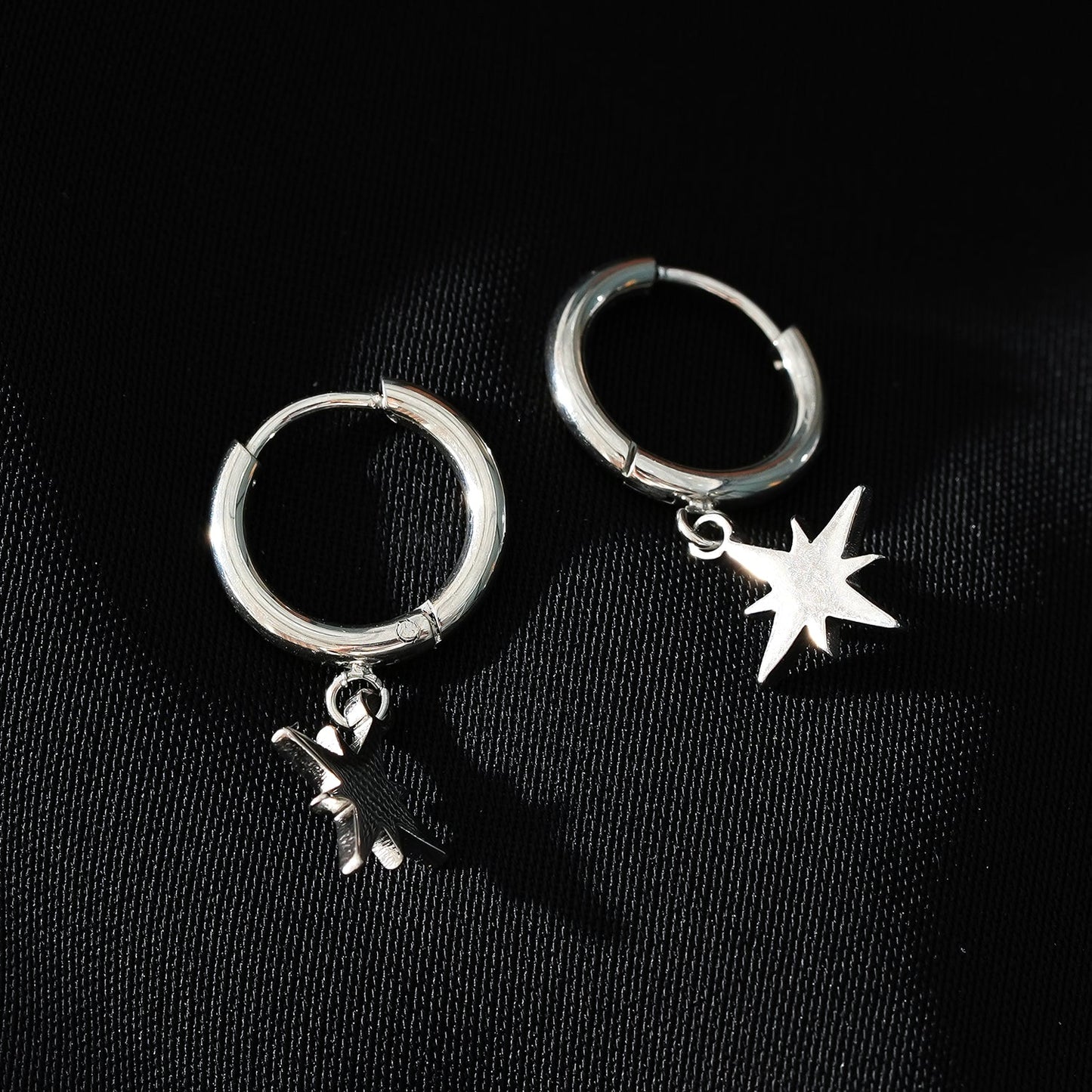 KAYLIN Silver: Mini Hoops with Star Charm Earrings