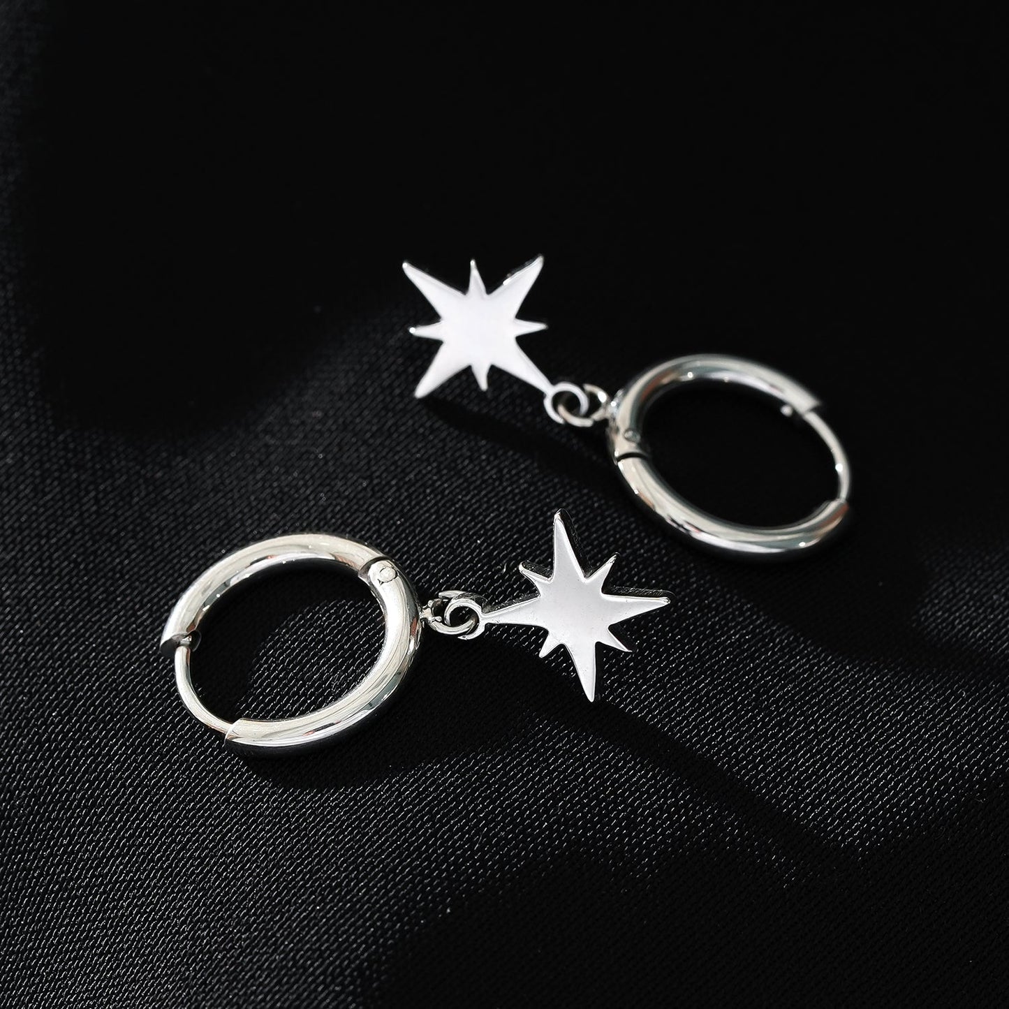 KAYLIN Silver: Mini Hoops with Star Charm Earrings