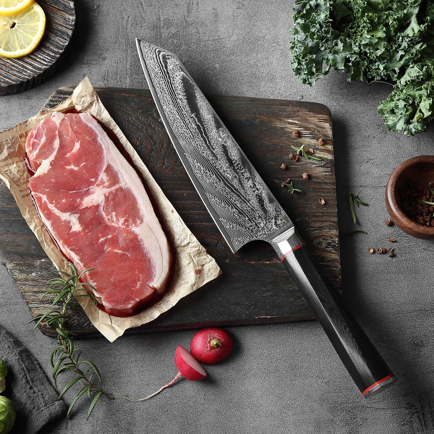 Ginza Steel KATANA 20 Chef Knife 8” – Damascus VG10 Steel, 67-Layer, G10 Handle