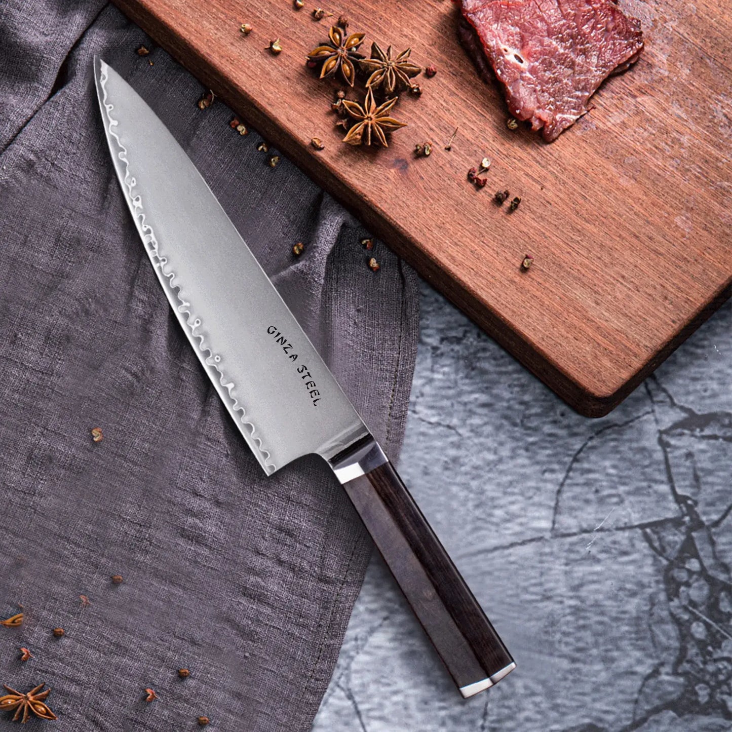 PORTIA 20 | Chef Knife 8" Damascus VG10 Steel / Ebony Wood handle