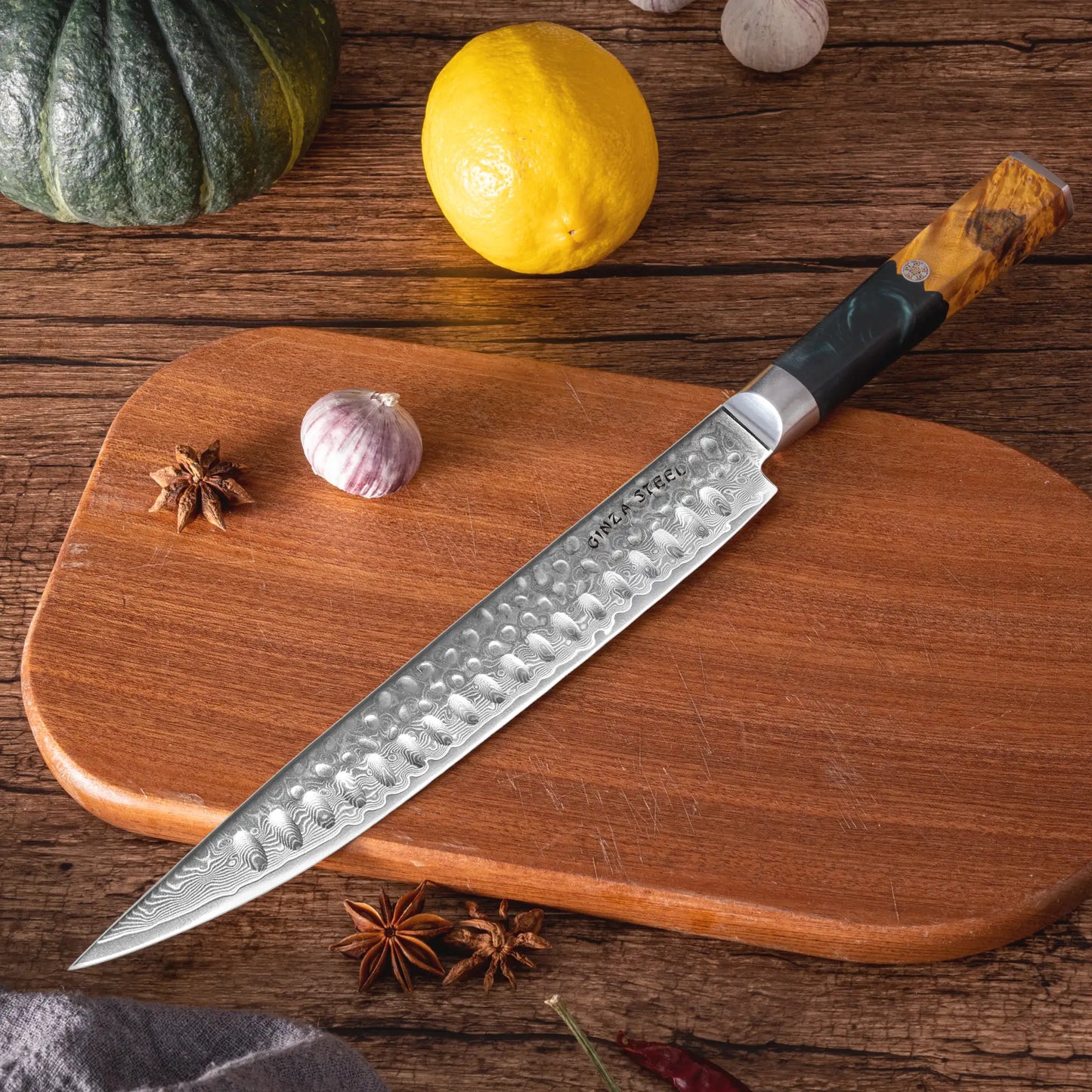 Kaze Katana 9″ Carving Knife | Damascus Steel by Ginza Steel