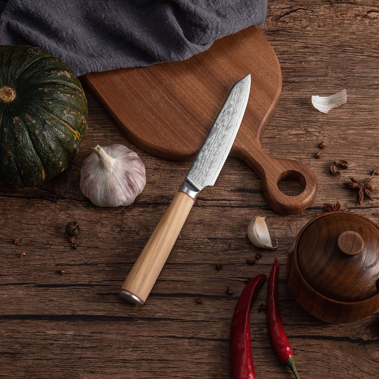 Ginza Steel MIA 12 Utility Knife 5” – Damascus AUS10, 67-Layer, Olive Wood Handle