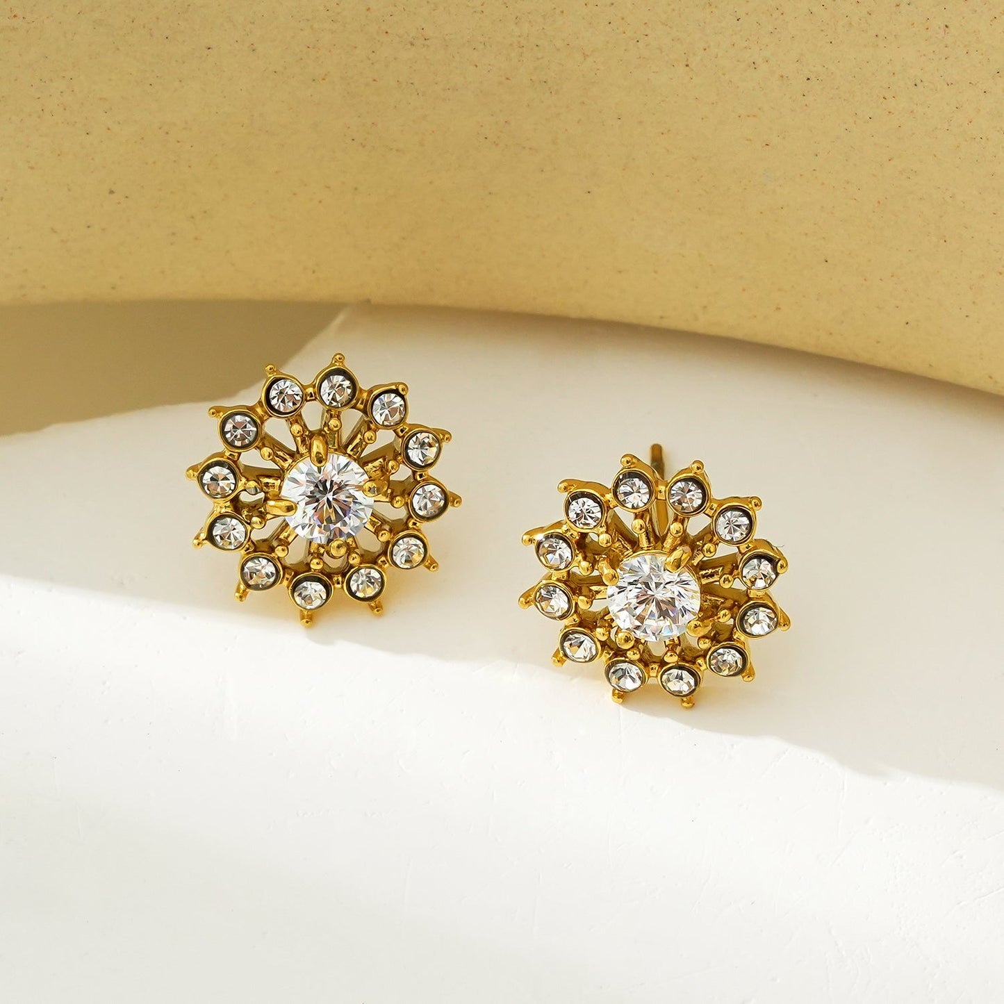 KERELA Gold: Shimmering Star Zirconia (CZ) Stud Earrings