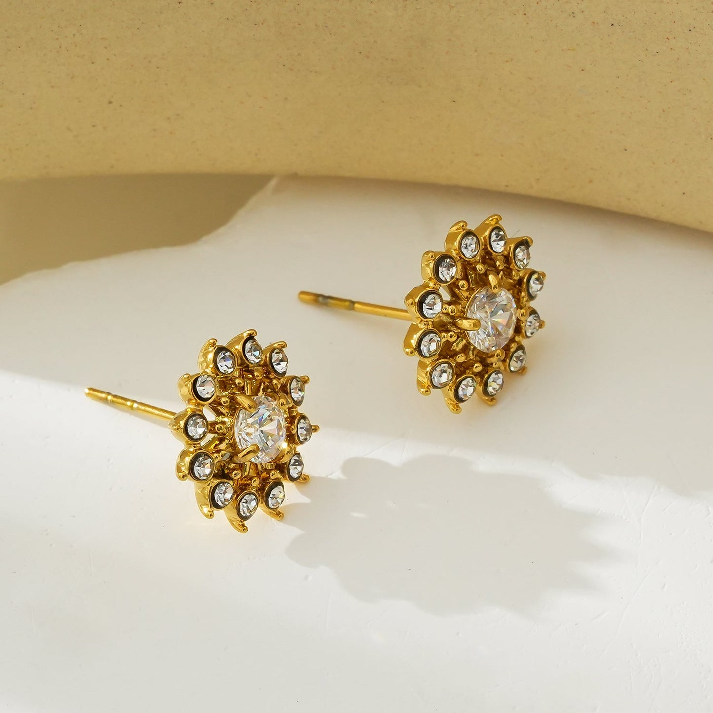 KERELA Gold: Shimmering Star Zirconia (CZ) Stud Earrings