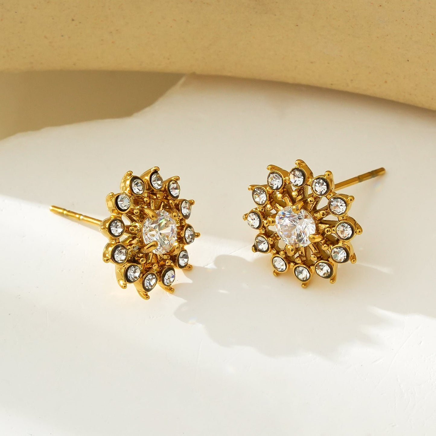 KERELA Gold: Shimmering Star Zirconia (CZ) Stud Earrings