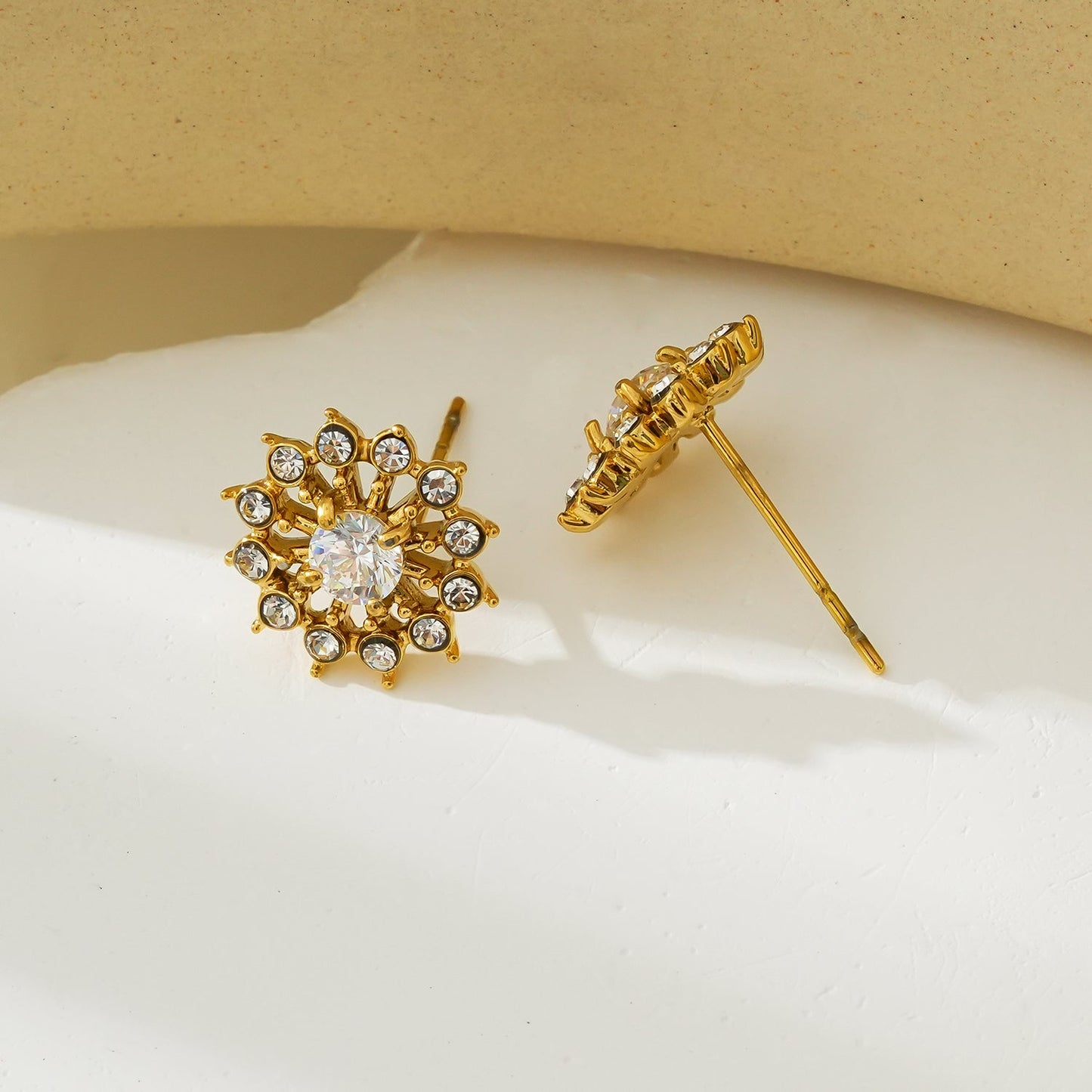 KERELA Gold: Shimmering Star Zirconia (CZ) Stud Earrings