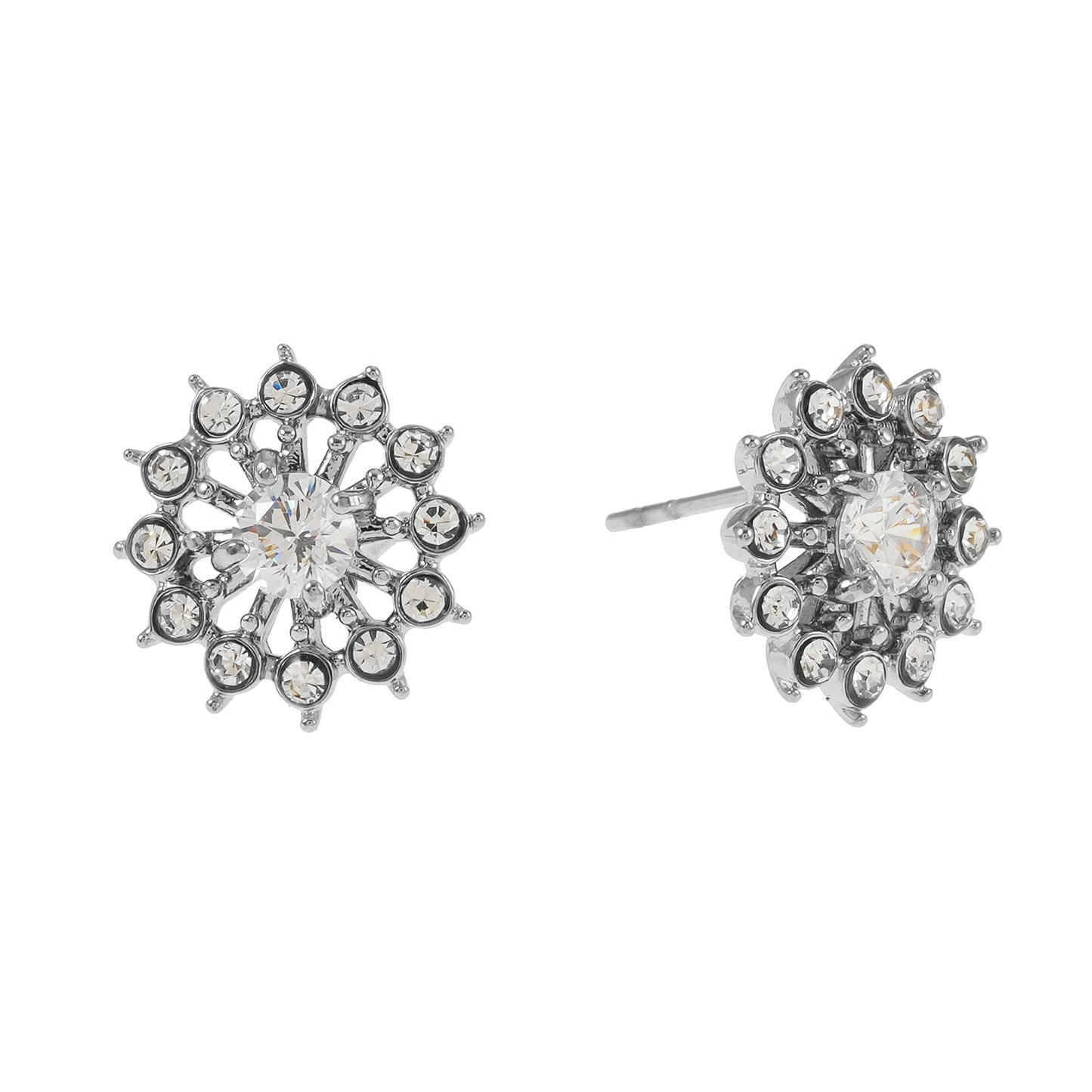 KERELA White Gold (Silver Toned): Shimmering Star Zirconia Stud Earrings