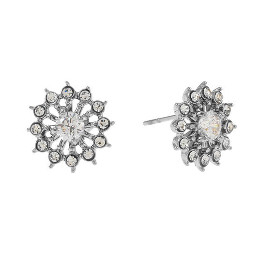 KERELA White Gold (Silver Toned): Shimmering Star Zirconia Stud Earrings