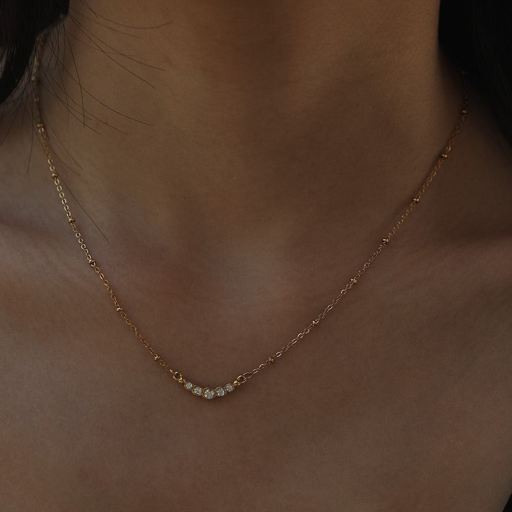KIMI Beaded Gold Chain with Dainty Pavé-Set Zirconia Pendant