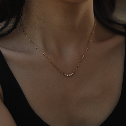KIMI Beaded Gold Chain with Dainty Pavé-Set Zirconia Pendant