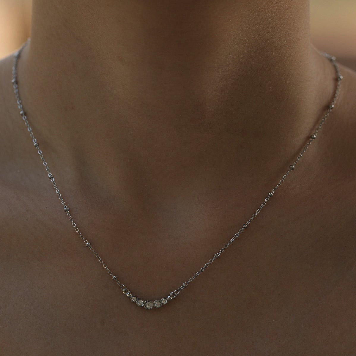 KIMI Beaded Silver Chain with Dainty Pavé-Set Zirconia Pendant