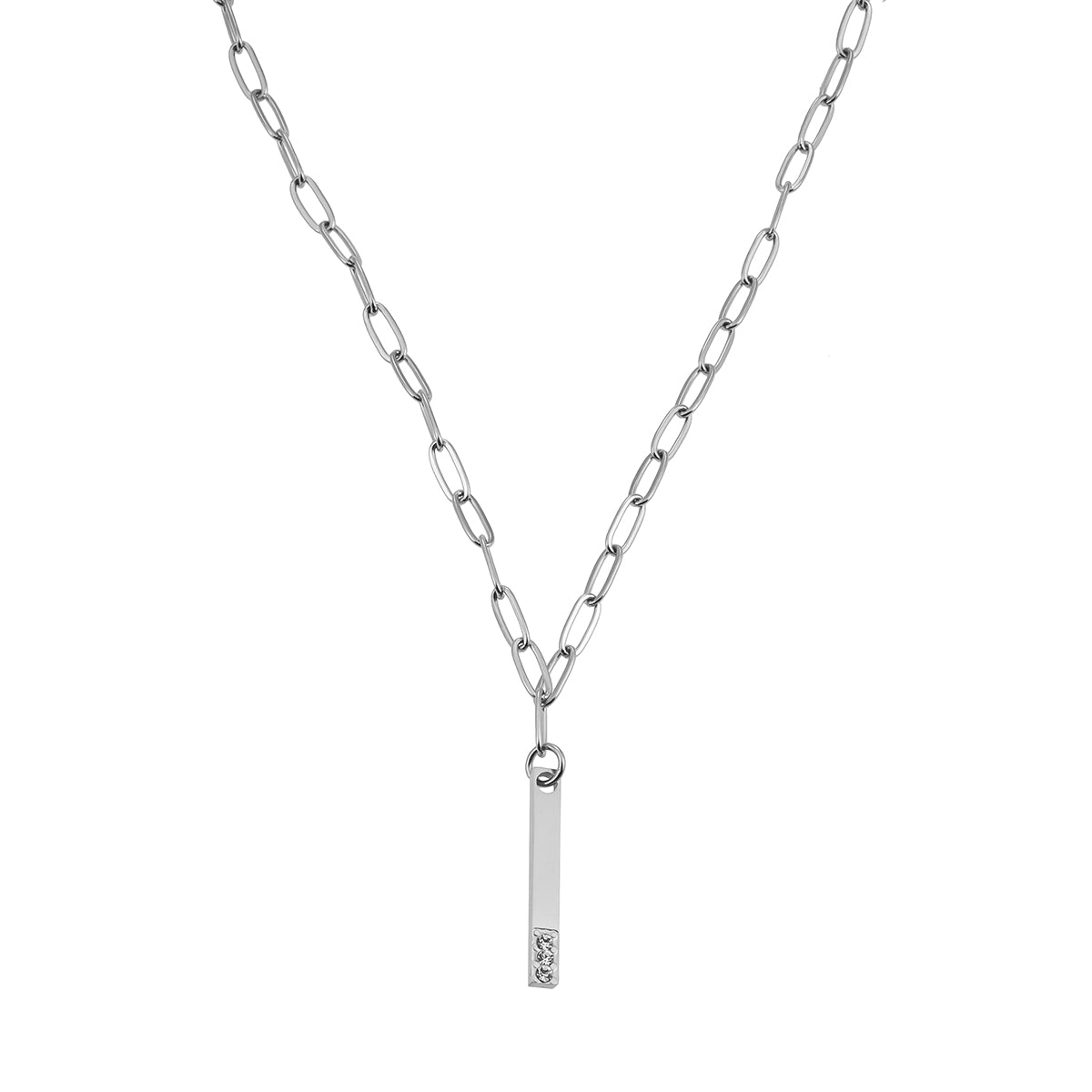 Style KORATIA: Minimalist Chain Necklace with Zirconia Gemstones in Silver