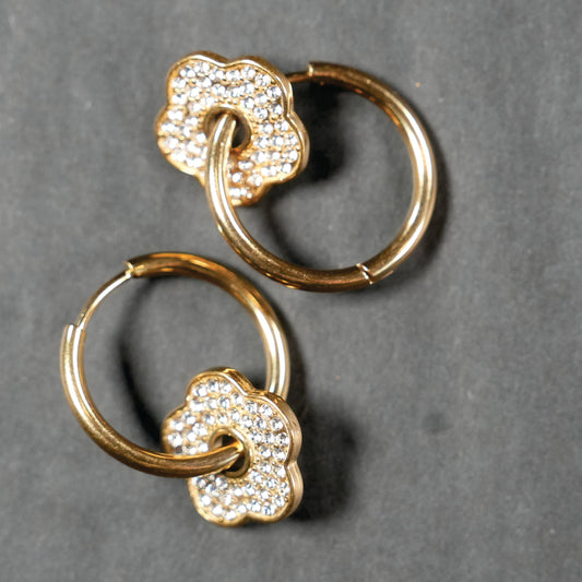 KRISTINE Gold: Vintage Inspired Hoops with Removable Zirconia Embedded Floral Charm