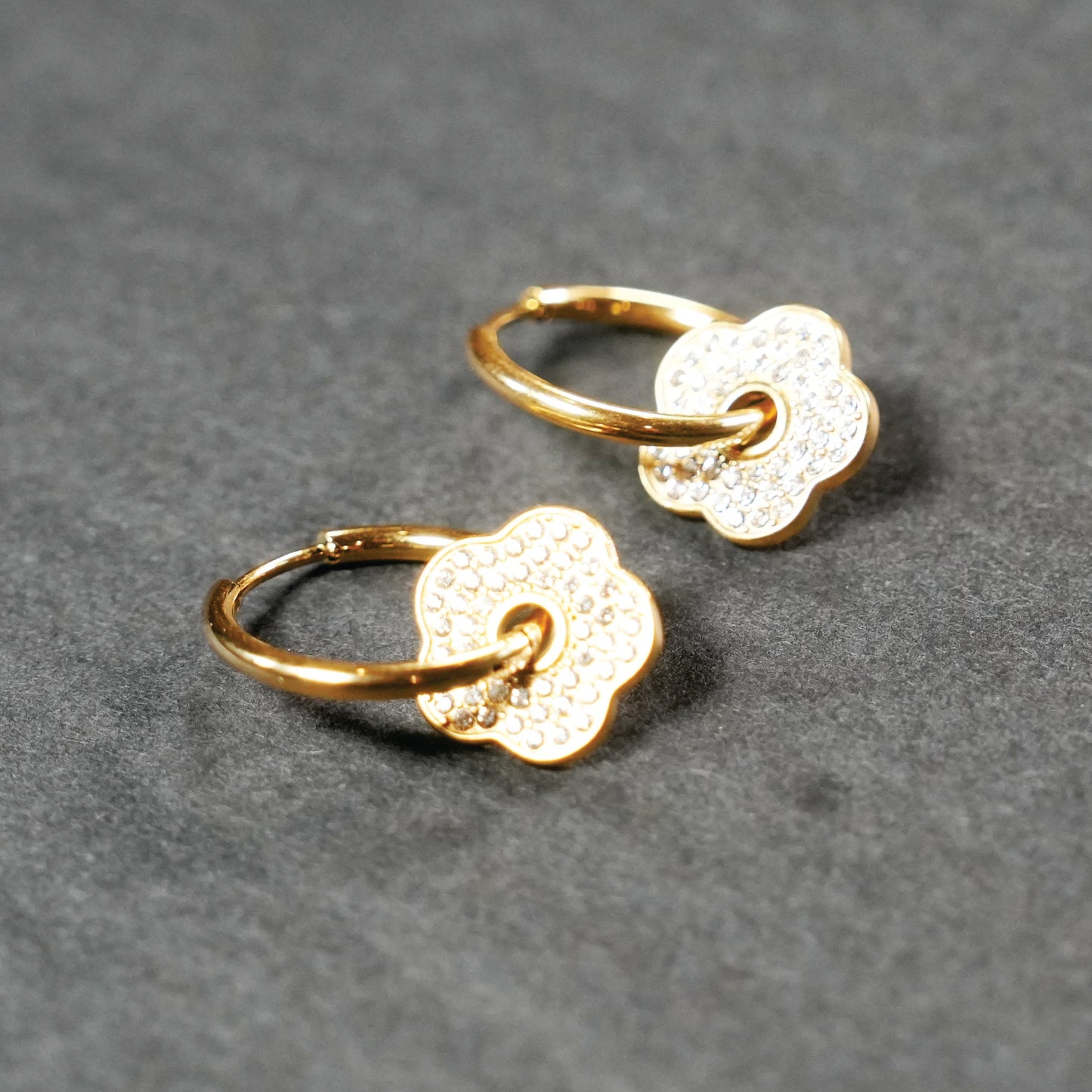 KRISTINE Gold: Vintage Inspired Hoops with Removable Zirconia Embedded Floral Charm