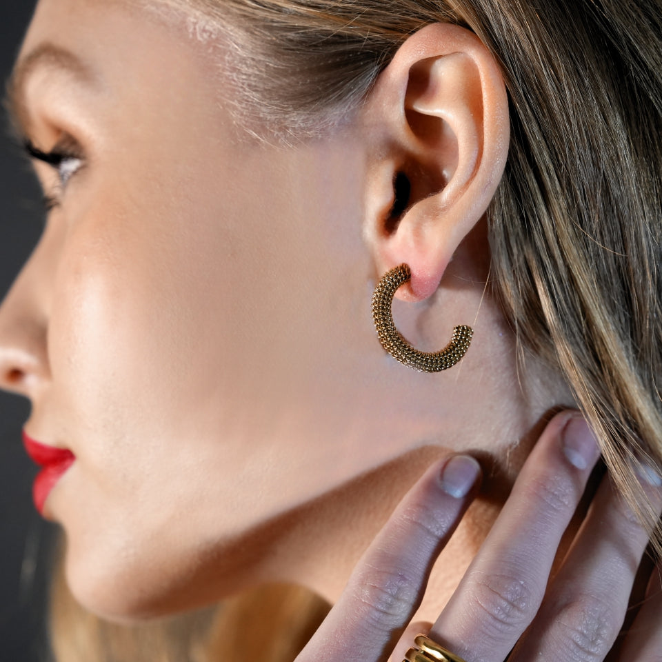 KUMASI Richly Textured Gold Hoop Earrings