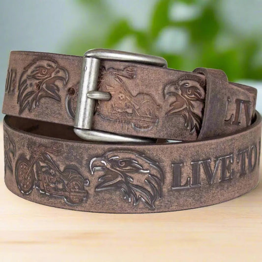 Keldon Grain Leather Men's Live To Ride Removable Buckle Belt