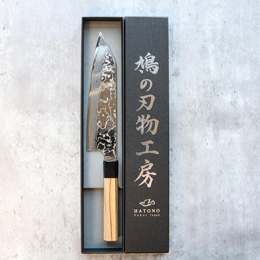 Kenshiro Hatono STRIX Damascus Gyuto 210 mm Oak