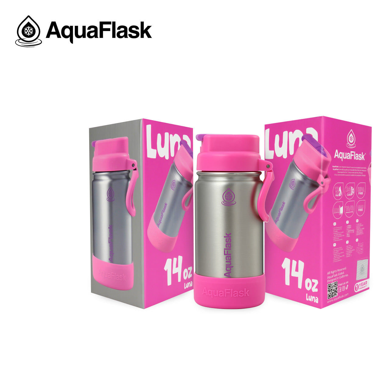 AquaFlask Kids FlipSip 414mL (14oz) Water Bottles