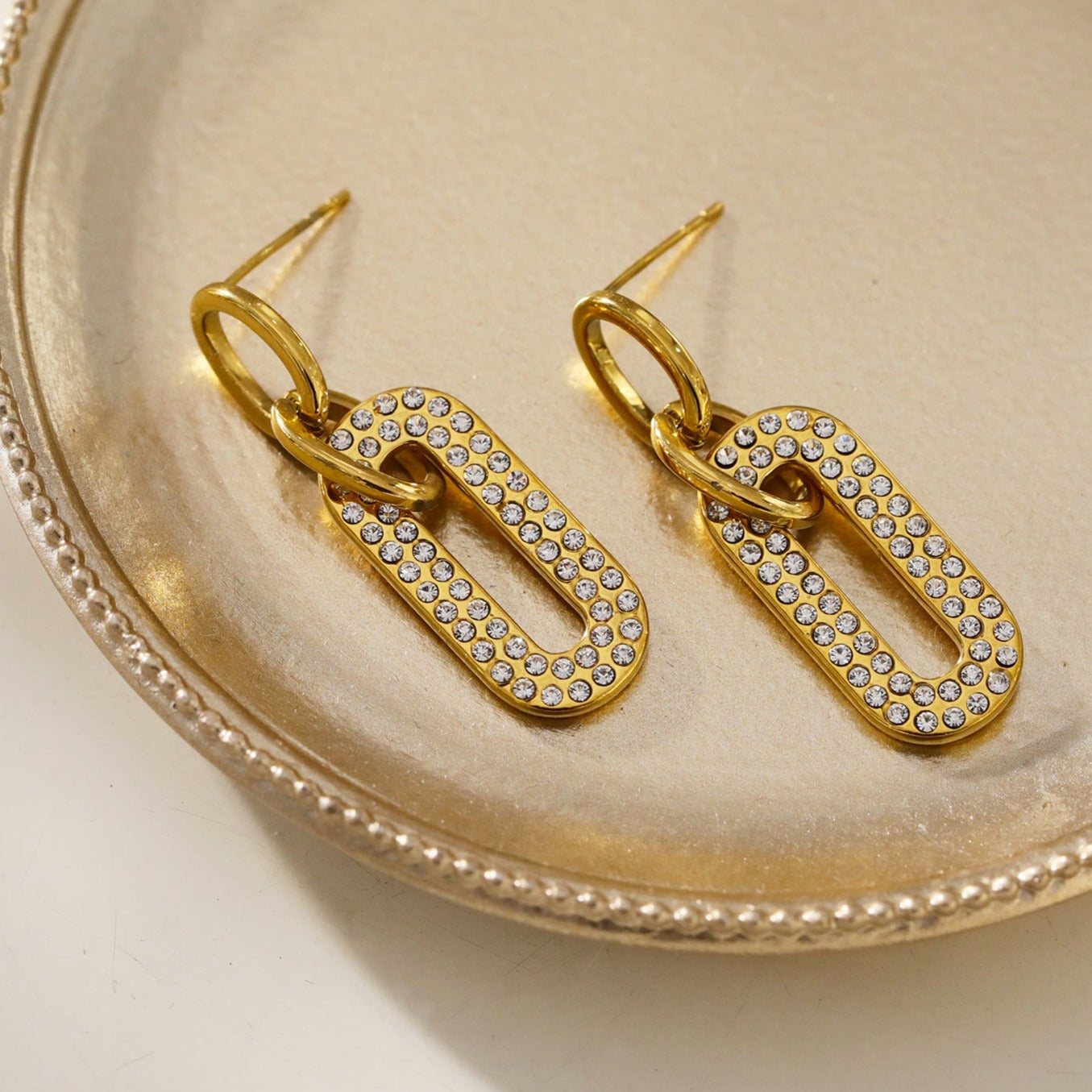 LAIA: Rounded Rectangle Shaped Earrings Embedded with Zirconia Gemstones